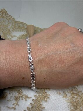 925 Sterling Silver XOXO Bracelet/Anklet Pave Texture Hugs & Kisses Link